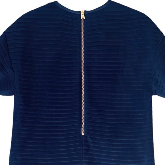 J. Crew Tier-Pleated Chiffon Short Sleeved Shift Dress B9434 - Navy - 2 - Picture 7 of 12